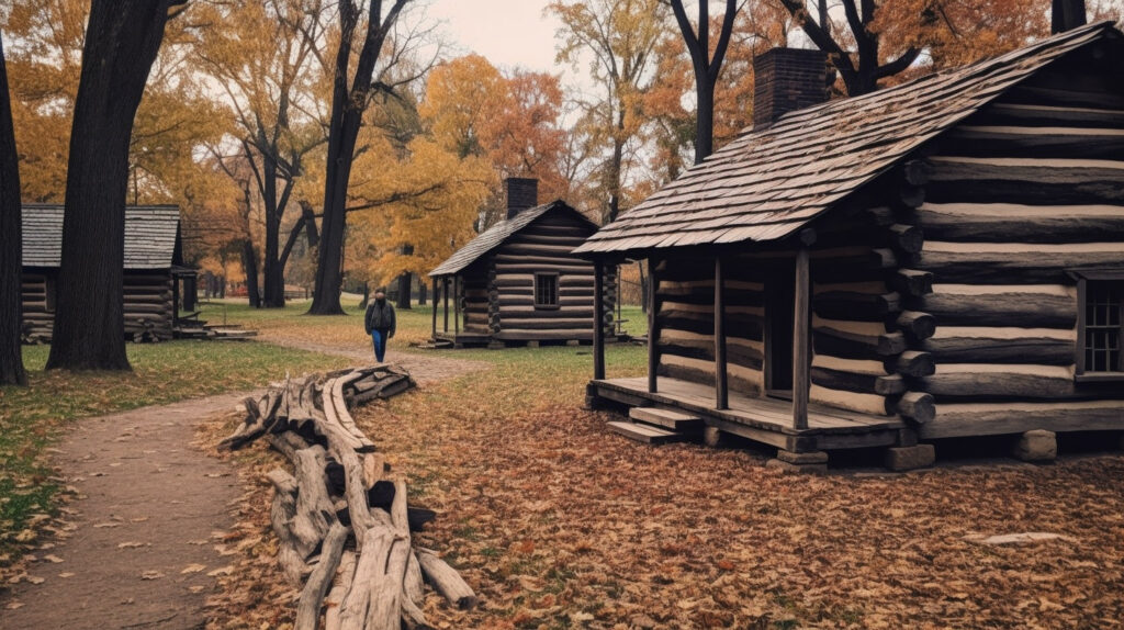 Smirking at the Log Houses, Mount Vernon, Illinois